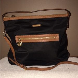 Michael Kors black and brown nylon crossbody bag